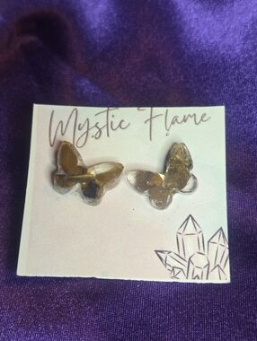 Tigers Eye Butterfly Resin Stud Earrings
